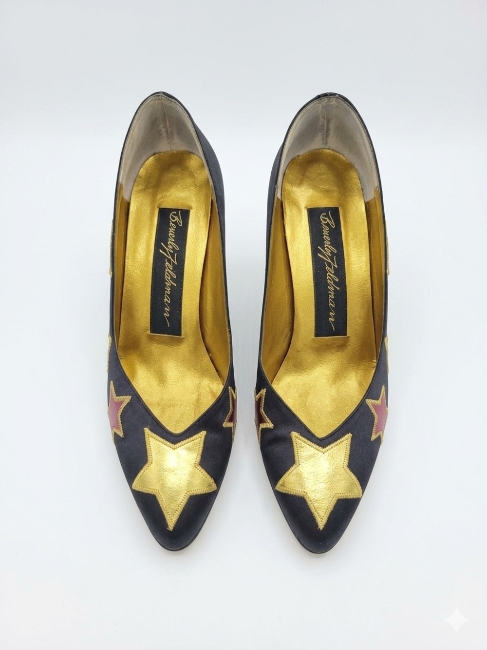 Vintage Beverly Feldman Black Pumps with Gold & Pink Star Accents